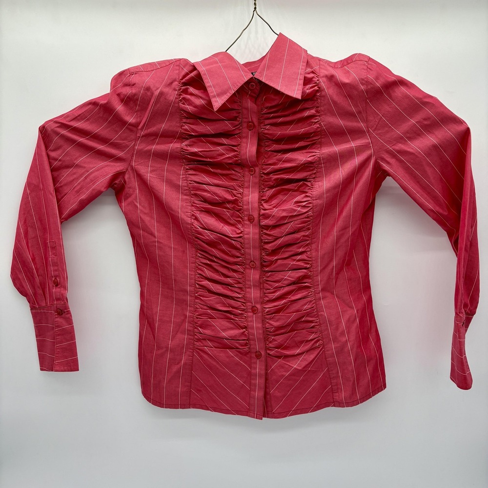 Classiques Entier Shirtโ Womens Small Pink Stripe Ruched Button Front Blouse